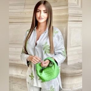 NEW Zara $119 Blue Leaf Embroidered Shirt Extra Small XS 4786/245 Bloggers Fav